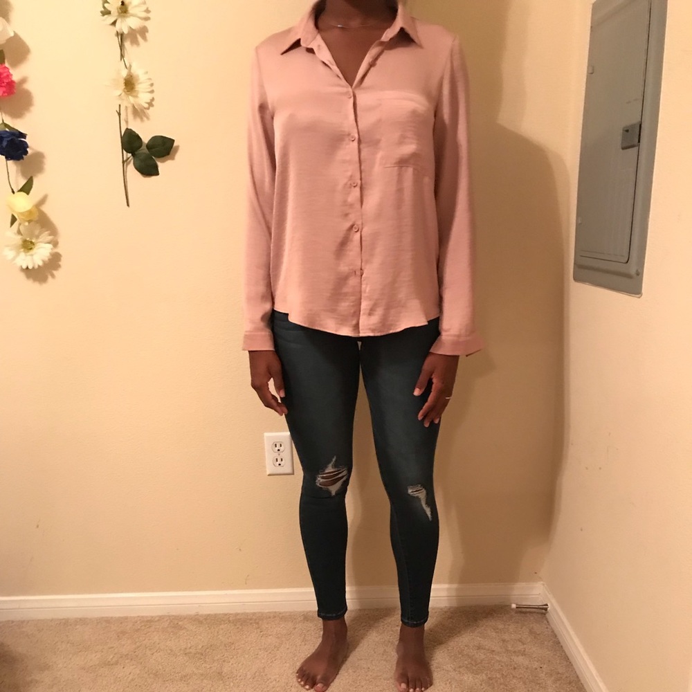 Silk pink long sleeve blouse